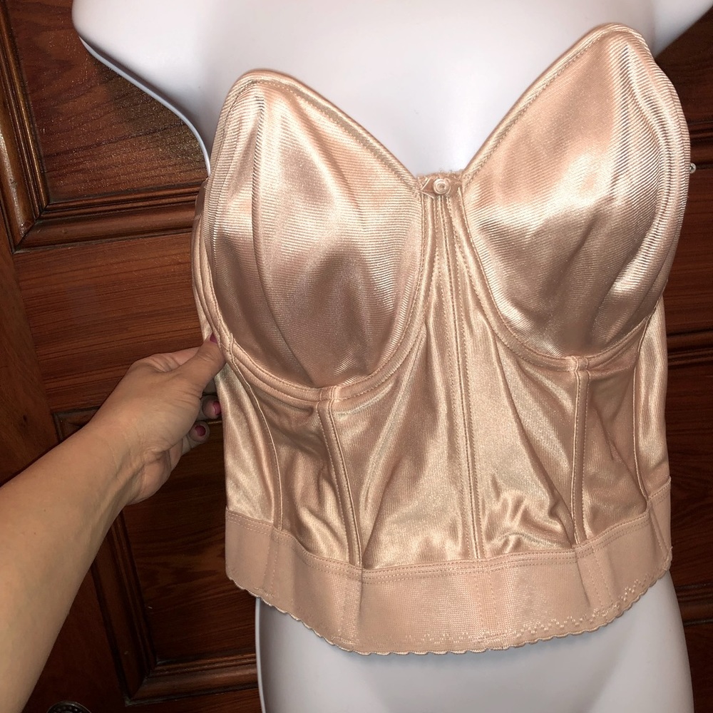 Beige strapless bustier bra 38d